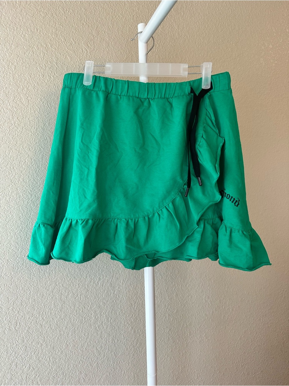 John Richmond green mock wrap mini ruffle skirt size large